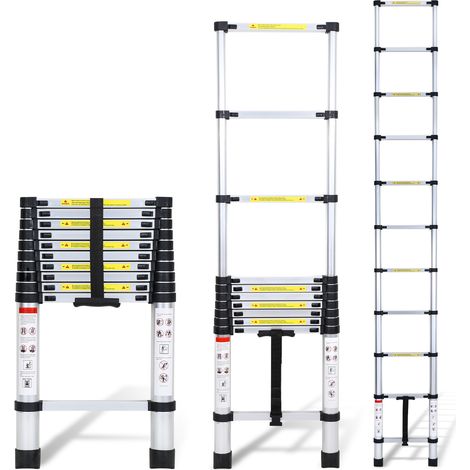 Jiubiaz Escalera telescópica Pro 3,2 m, aluminio, 150 kg, patas antideslizantes