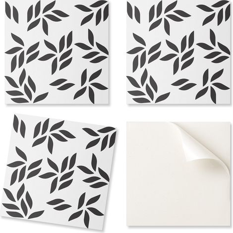 Azulejos de vinilo autoadhesivos para pared de interiores con estampado de hojas sobre fondo de 9x30x30 cm.