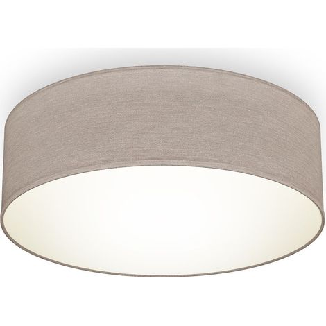 B.K.Licht plafonnier textile couleur taupe, éclairage plafond design moderne & sobre, éclairage bureau, rond Ø30cm, douille E27, livré sans ampoule