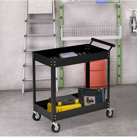 Carro de taller de 2 niveles, acero, 150 kg, 84,5 x 38 x 84 cm, negro DESVIAE (1/5)
