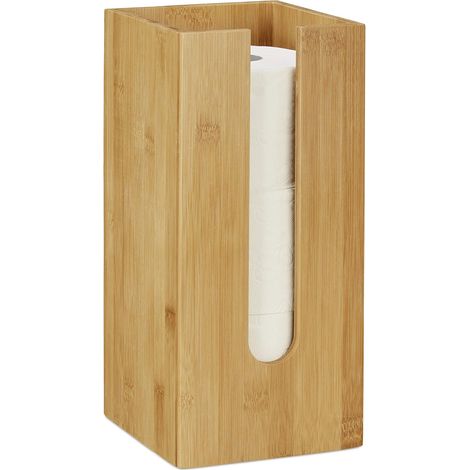 Porte-Rouleau de Toilette Autonome, pour 3 Rouleaux, Rangement Papier hygiénique, Bambou, 33x15x15 cm, Nature (1/5)