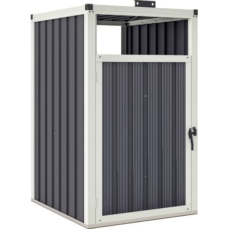 240-Liter-Mülltonnenbox für den Außenbereich aus verzinktem Stahl, 180°-Klappdeckel, Maße 73 x 81 x 122 cm, dunkelgrau