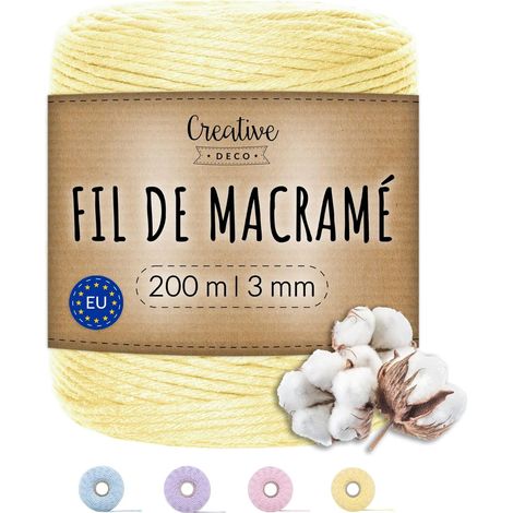 200m Corde Macramé 3mm Fil en Coton et Polyester Jaune Pastel