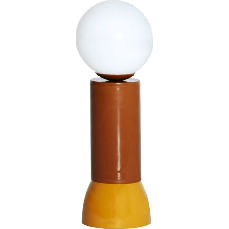 Lampe de table moderne en fer et verre blanc moutarde élégante - Moutarde et blanc opalin (1/4)