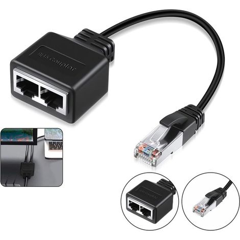 RJ45 Splitter Adapter, RJ45 Coupler, LAN RJ45 Ethernet Splitter 1 to 2 Cable Adapter, Network Cable Splitter Adapter for Cat5, Cat5e, Cat6, Cat7 Ethernet (1/4)