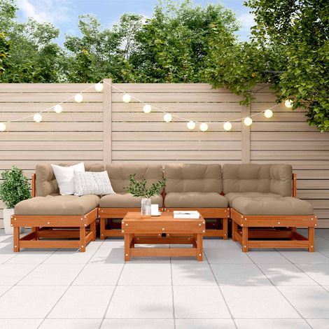 vidaXL Ensemble de salon de jardin 7 pcs Brun cire Bois de pin massif (1/5)
