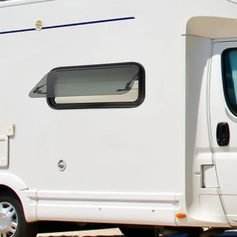 Fenêtre de caravane 70x30cm, fenêtre de camping-car RV externe à pousser 85°, fenêtre battante pour camping-car avec obscurcissement, pour caravane, fourgon, voiture, bateau (angles arrondis) (1/5)