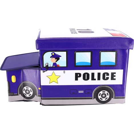 Contenedor de juguetes con un puf - coche de policía