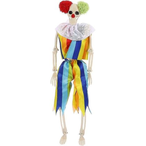 Decorazione spaventosa per Halloween: scheletro da clown da appendere, scheletro finto per casa stregata (1/5)