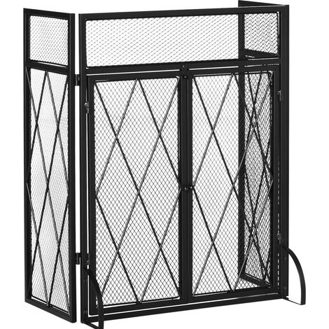 Pantalla antichispas para chimenea de 3 paneles en metal negro 120 x 79 cm (1/5)