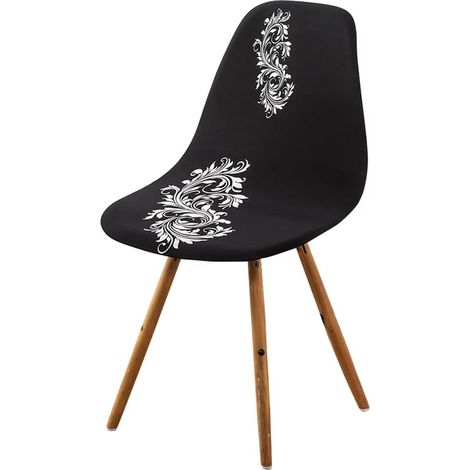 Housse de Chaise scandinave Extensible 4pcs Ailes Noires et Blanches (1/5)