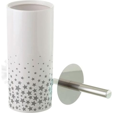 Scopino per WC con Supporto in Ceramica Portascopino con Manico Metallo Grigio