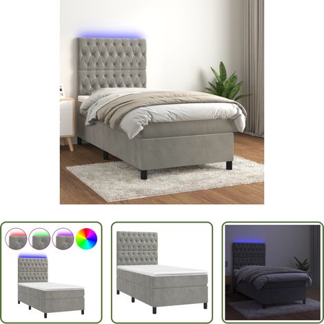 Matratze - Boxspringbett mit Matratze & LED Hellgrau 90x190 cm Samt (1/5)