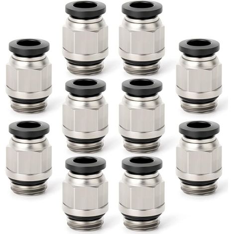 Packung mit 10 geraden Schnellkupplungen (Außengewinde) für Rohre mit 6 mm Außendurchmesser und 1/8"-BSP-Gewinde inklusive Dichtring