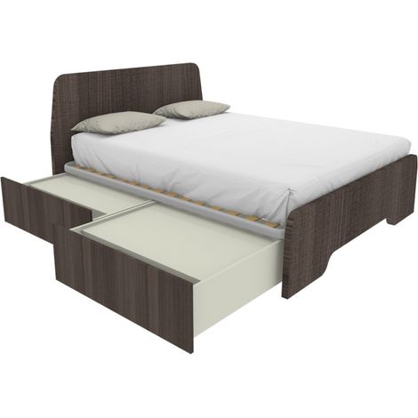 Letto matrimoniale 160x200 con testate sagomate e cassettoni - Olmo jerez scuro