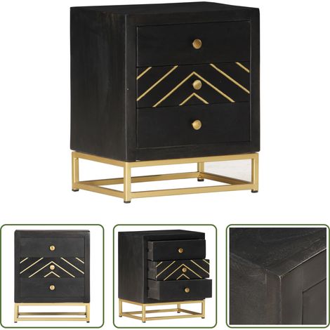 vidaXL Meuble en bois de manguier - Table de chevet Noir et doré 40x30x50cm Bois de manguier massif (1/5)