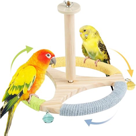 Aire de Jeux pour Oiseaux - 1 Unité - Bois et Corde - Perchoir Rotatif 360° - Perruches et Perroquets - 22 x 18 cm (1/5)