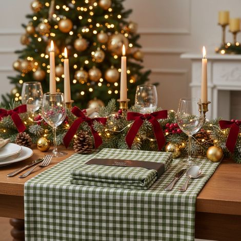 Tovaglia a quadretti verdi per decorare tavolate natalizie o di tutti i giorni (1/4)