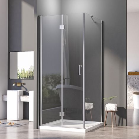 70x90 cm Duschkabine Falttür mit Seitenwand Drehfalttür Dusche 70 cm mit Seitenteil 90 cm Duschkabine Eckeinstieg rahmenlos Eckdusche 6mm NANO Sicherheitsglas ESG Klarglas Höhe 195cm