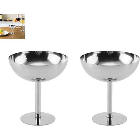 Ensemble de 2 verres à vin en acier inoxydable (200 ml), incassables, pour vin blanc. Coffret cadeau inclus. Verres résistants pour les grandes occasions. Couleur argent. (1/5)