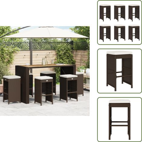vidaXL Garten-Barhocker mit Kissen 6 Stk. Braun Poly Rattan (1/5)