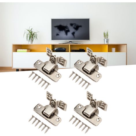 Paquete de 4 bisagras para armarios con base de 4 orificios, acero laminado en frío, brazo corto para cocina/baño. (1/5)