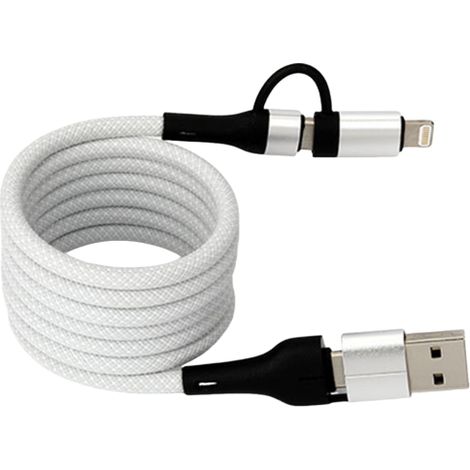 Câble de charge magnétique rapide Irovami 100 W, câble de données magnétique rétractable 4 en 1 en alliage d'aluminium, câble de charge pliable automatique portable et innovant, blanc (1/5)