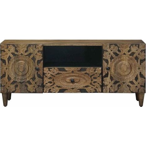 Meuble TV en Bois Massif de Manguier, Style Moderne et Élégant, 105 x 33 x 46 cm, Couleur Marron Chaud, Rangement Pratique pour Salon (1/5)