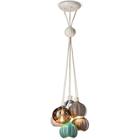 Lampadario Vintage Decò Afoxe' Alluminio Ceramica Vetro 6 Luci E14 (1/3)