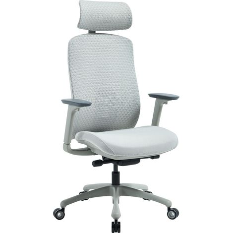 Wahson Desk Chairs Ergonomic, High Back Computer Office Chair with Adjustable Lumbar Support, 3D Armrest Headrest, Grey