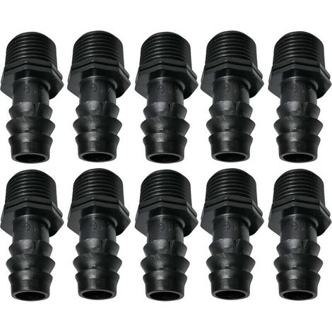 Lot de 10 Adaptateurs/raccords mâles cannelés Ø16mmx1/2'' de Tuyau Goutte à Goutte Filetage Externe (pour Tuyau de Ø16mm) - connecteur pour système d'irrigation/arrosage (1/4)