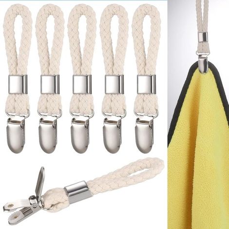 6 piezas, pinzas para toallas, pinza para toallas de baño, con lazo de cuerda de algodón trenzada, el baño y el hogar, Beige, 11 x 2,3 cm (1/5)