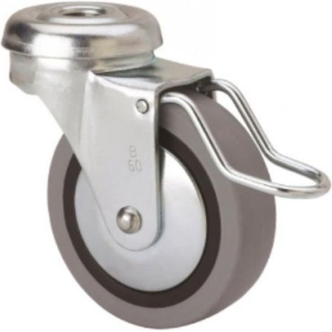 FPLUS rueda goma con agujero 40 mm. con freno 17282 , Rueda  de polipropileno
Diametro rueda 40 mm.
Peso maximo. 20 KG.
Altura total     52 mm.
Tornillo pasante.