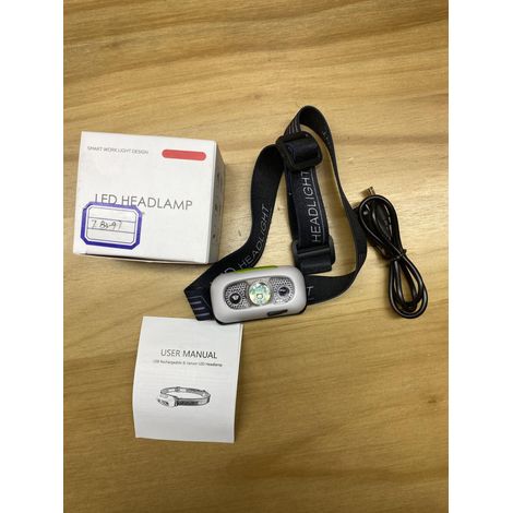 Frontale LED Rechargeable USB Capteur IR Étanche IPX4 3 Modes Lumière Réglable 60° pour Course Camping Pêche Noir Blanc (1/3)