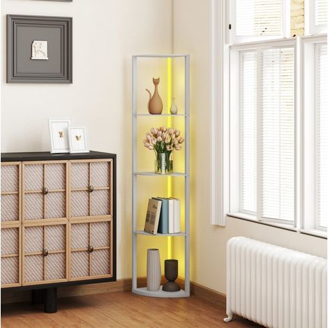 Lámpara de pie LED RGB con estantería de cinco niveles, regulable con mando y temporizador, para salón o dormitorio gris – CHICFURN, iluminación ambiental (1/5)