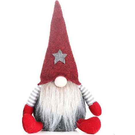 Nain de Noël en peluche, Père Noël, nain elfe, figurine, décorations de Noël (rouge) (1/5)