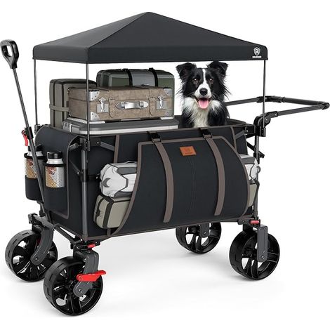XXL Folding Beach Trolley 225 L to 150 kg with Brake and Roof – Beach Trolley with Wheels 20 x 9 cm – for Camping, Beach, Shopping, Black (1/4)