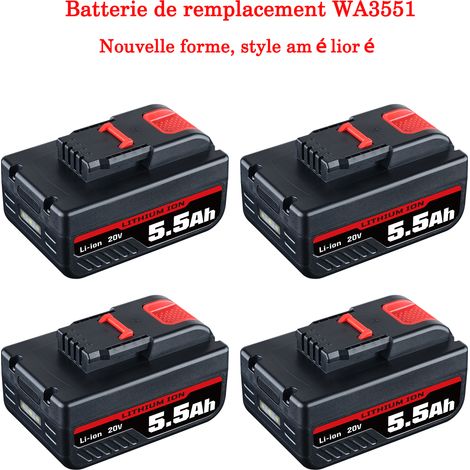 PDstation Lot de 4 nouvelles batteries de rechange 20 V 5,5 Ah pour batterie Worx 20 V WA3553 WR142E WA3551 WA3551.1 WA3553.1 WA3556 WA3572 WA3605 WA3641, (1/5)