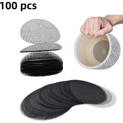 Lot de 100 tapis de drainage ronds en maille 10 x 10 cm pour pots de fleurs et bonsaïs pour retenir la terre et limiter les insectes (1/5)