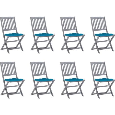 Chaises pliables d'extérieur lot de 8 et coussins Bois d'acacia (1/5)