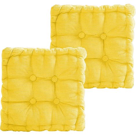 Lot de 2 Coussins de Sol, 40 x 40 cm, Coussin de Matelas épais de 8 cm, Coussin de Sol pour Chaise de Jardin, Cuisine ou Salle à Manger, pour l'intérieur et l'extérieur, Jaune