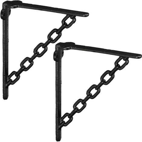 Relaxdays Set 6x Shelf Brackets, Cast Iron, Rack Support, Chain Motif, HWD: 18 x 4 x 21.5 cm, Angle for Shelves, Black
