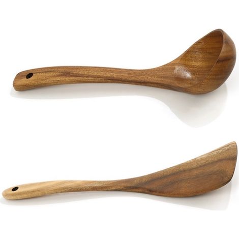 2 ustensiles de cuisine, en bois, marron (1/5)