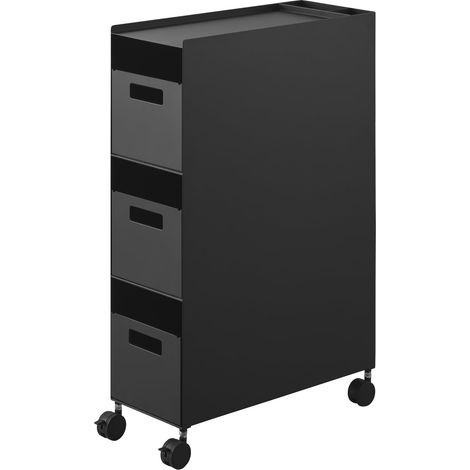 Étagère de Rangement à 3 Niveaux avec paniers et roulettes, Noir, Acier/Résine ABS/Nylon/Silicone, Minimaliste, 16.6 x 43 x 58 cm (L x P x H) (1/5)
