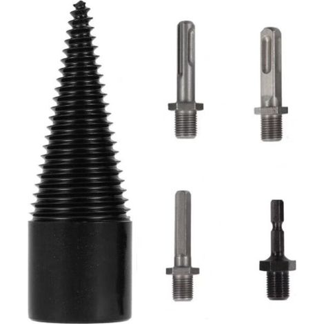 Fendeuse de Bûches 32 mm, 4PCS Fendeur de Bûche pour Fendre du Bois, Foret à Bois avce Poteau Hexagonal Facile à Fendre le Bois, (1/5)