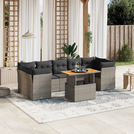 Ensemble Salon de Jardin 8 Places en Résine Tressée Gris avec Table Réglable et Coussins Déhoussables – Canapé d'Angle et Central Modulaire (1/3)