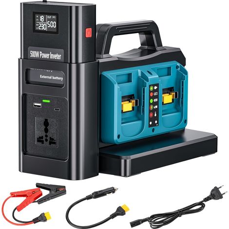 Onduleur 500 W pour batterie 18 V, DC 18 V vers AC 230 V, convertisseur de tension sinusoïdal pur 4 ports avec port USB-A et USB-C pour camping-car, camping (1/5)