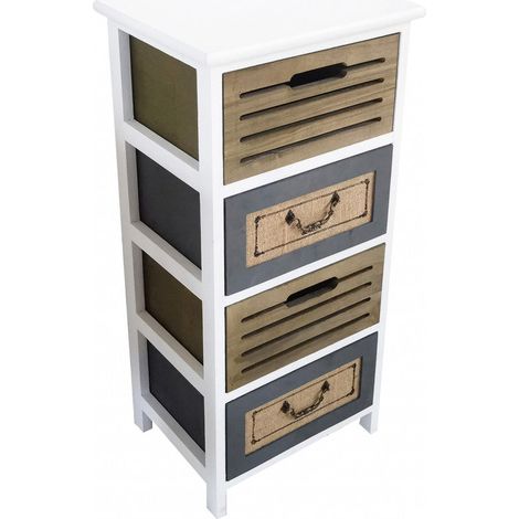 Mobiletto cassettiera in legno 35x28x73 cm con 4 cassetti decorati