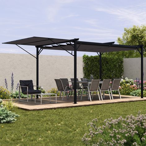 Toldo basculante y regulable 250 x 150 cm para pérgola de techo retráctil gris antracita