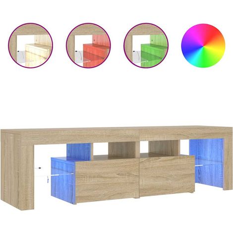 Meuble TV avec lumières LED, Étagère TV, Meuble de Salon, Chêne sonoma 140x36, 5x40 cm OIB9594E (1/5)